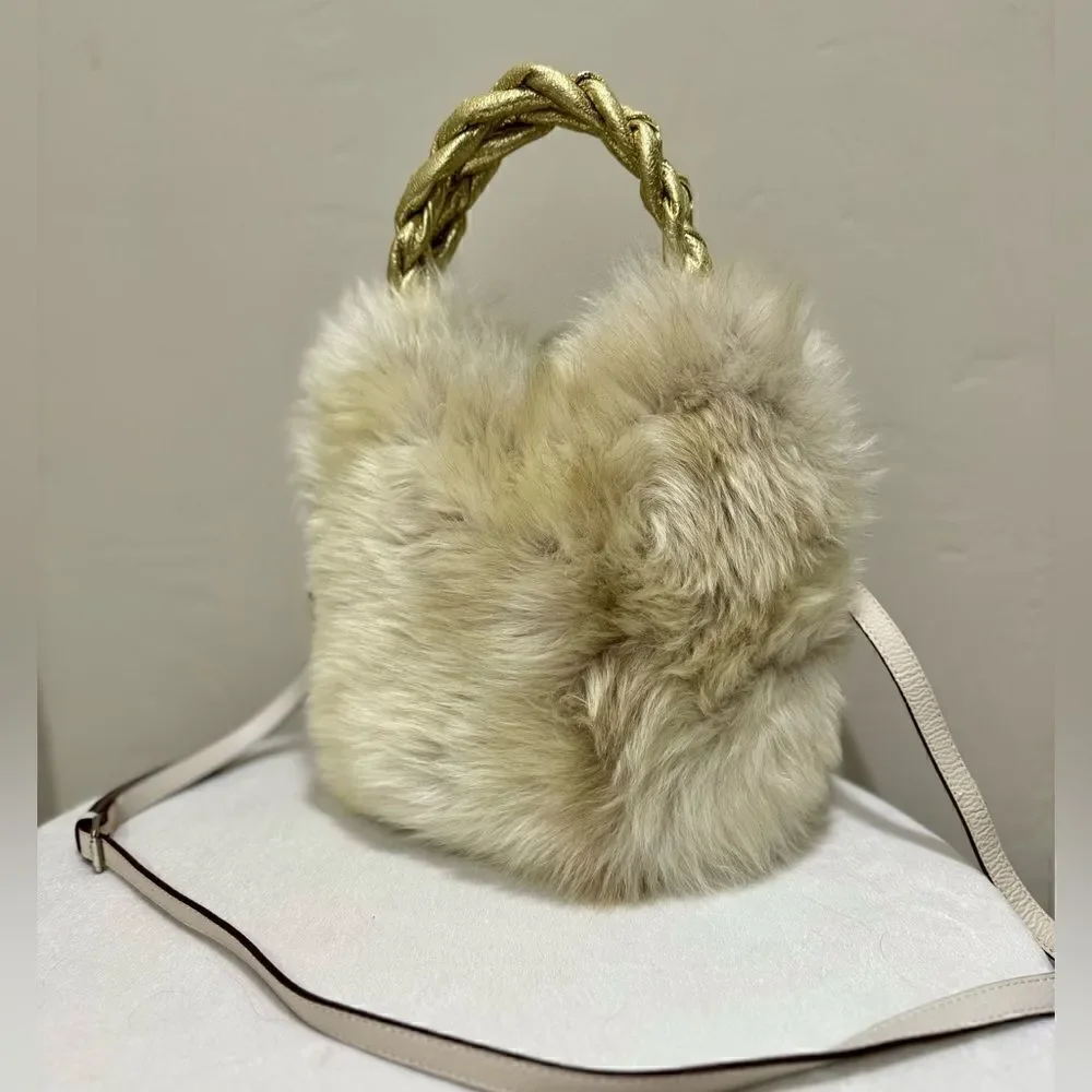 Handmade Genuine Shearling Leather Sheepskin Braided Top Handles Bag/ Crossbody